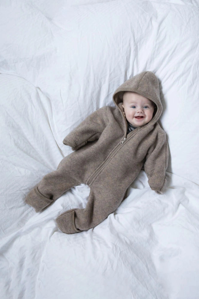 Overal s kapucí na zip - merino fleece, oříškový