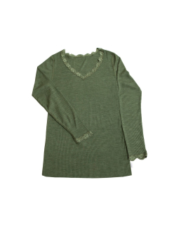 Dámské tričko s výstřihem do V s krajkou - zelené