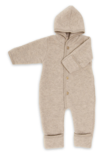 Overal s kapucí a dřevěnými knoflíčky - merino fleece, pískový