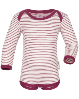 Body dlouhý rukáv - bio merino/hedvábí - červený proužek