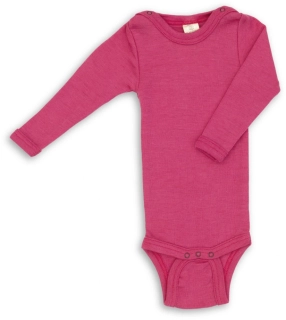 Body - dlouhý rukáv, bio merino vlna/hedvábí malinová