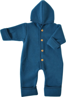 Overal s kapucí a dřevěnými knoflíčky - merino fleece, modrý