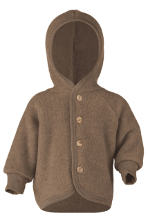 Bunda s kapucí a dřevěnými knoflíčky- merino fleece, oříšková