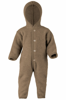 Overal s kapucí a dřevěnými knoflíčky- merino fleece, oříškový