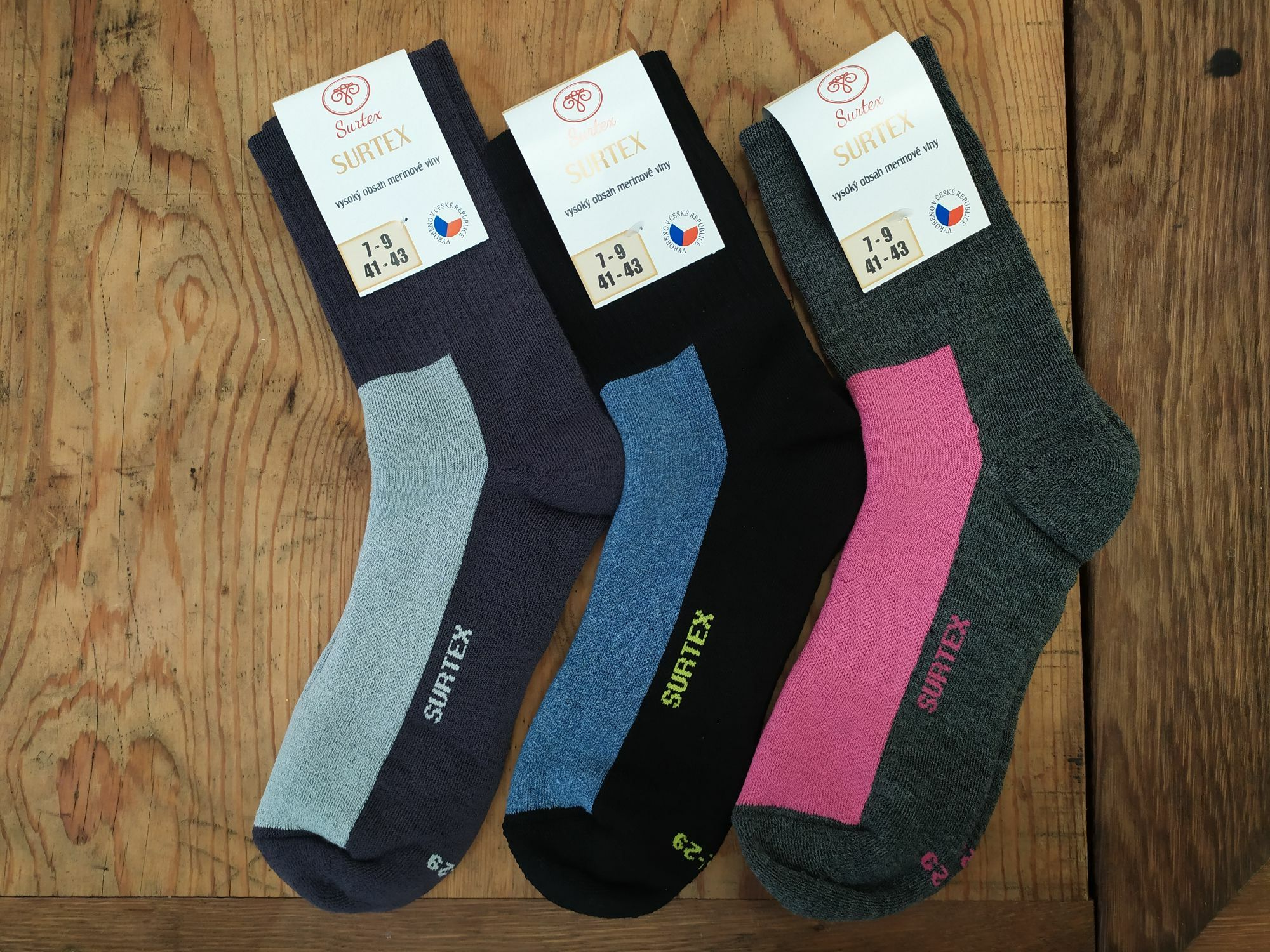 Froté ponožky volný lem - 75% merino vlny - červené