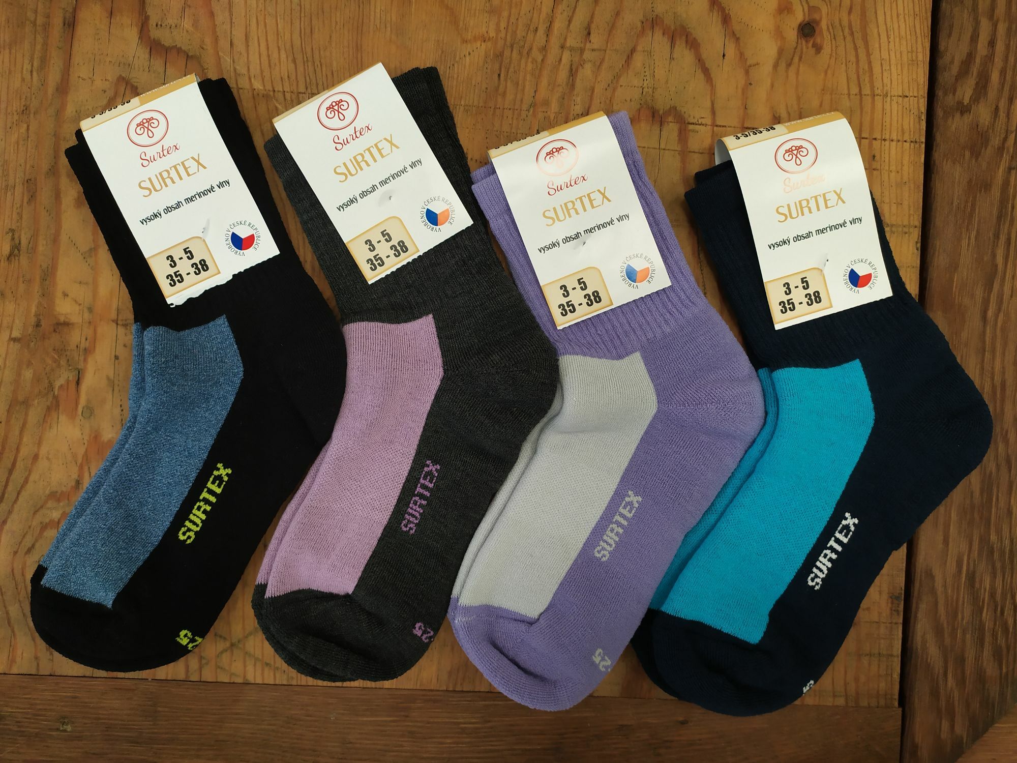 Froté ponožky volný lem - 75% merino vlny - červené