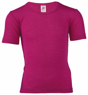 Dětské tričko, krátký rukáv - merino vlna/hedvábí, malinová