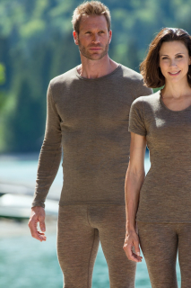 Pánské tričko dlouhý rukáv - bio merino vlna/hedvábí, oříšek